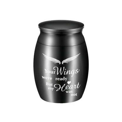 Stainless Steel Mini Keepsake Urn -Your Wings Were Ready, But My Heart Was Not