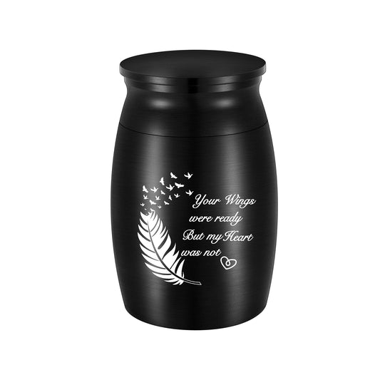 Heartfelt Memorial Urns: Engraved Feather, Birds & 'Your Wings were ready