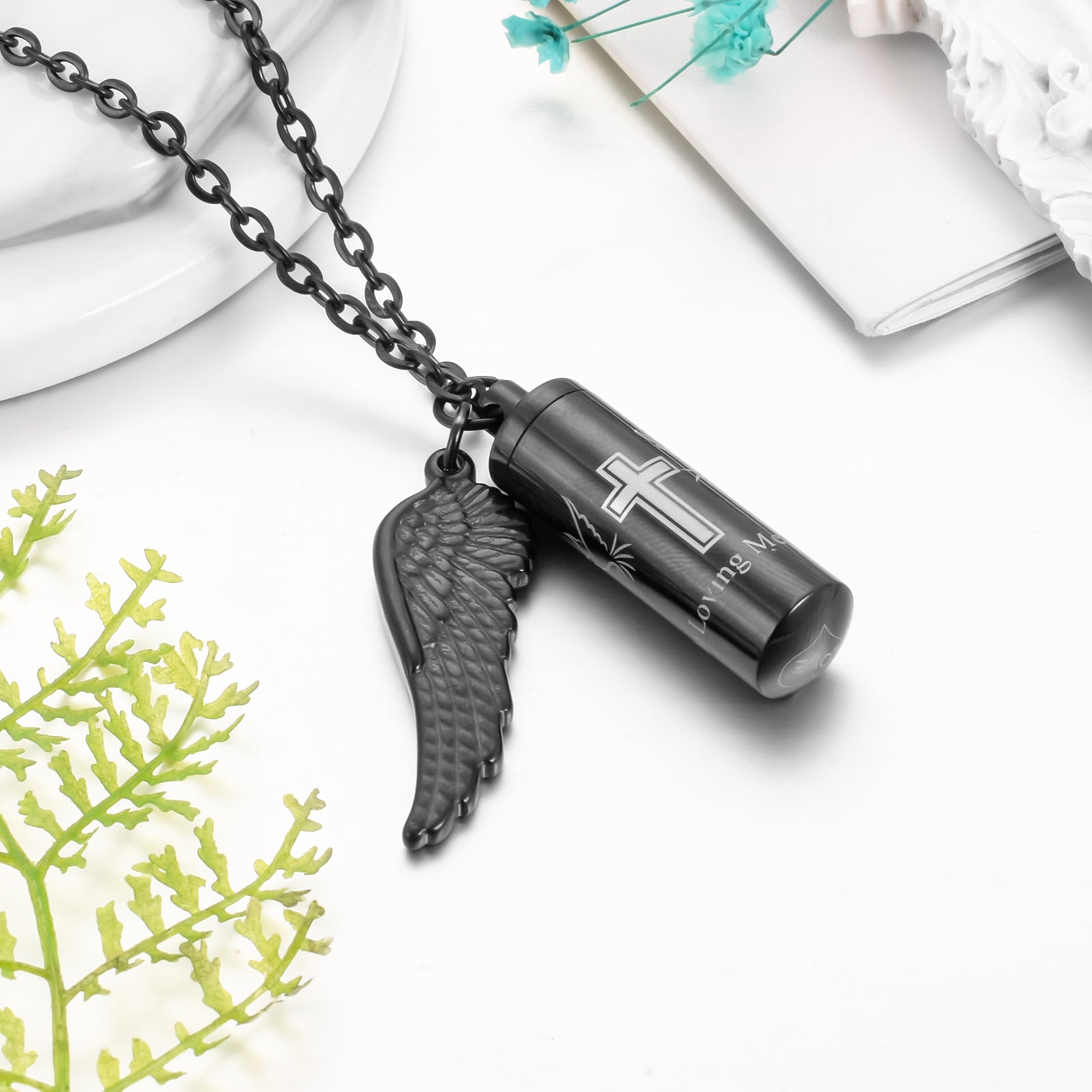 Cylindrical Cremation Necklace with Cross