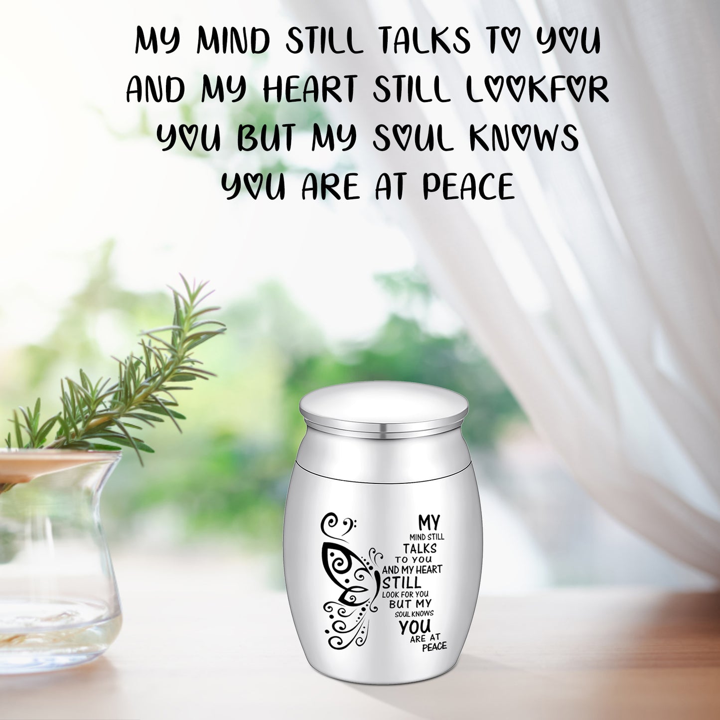 Memorial Urn with Butterfly Design & 'My Mind Still Talks to You' Inscription