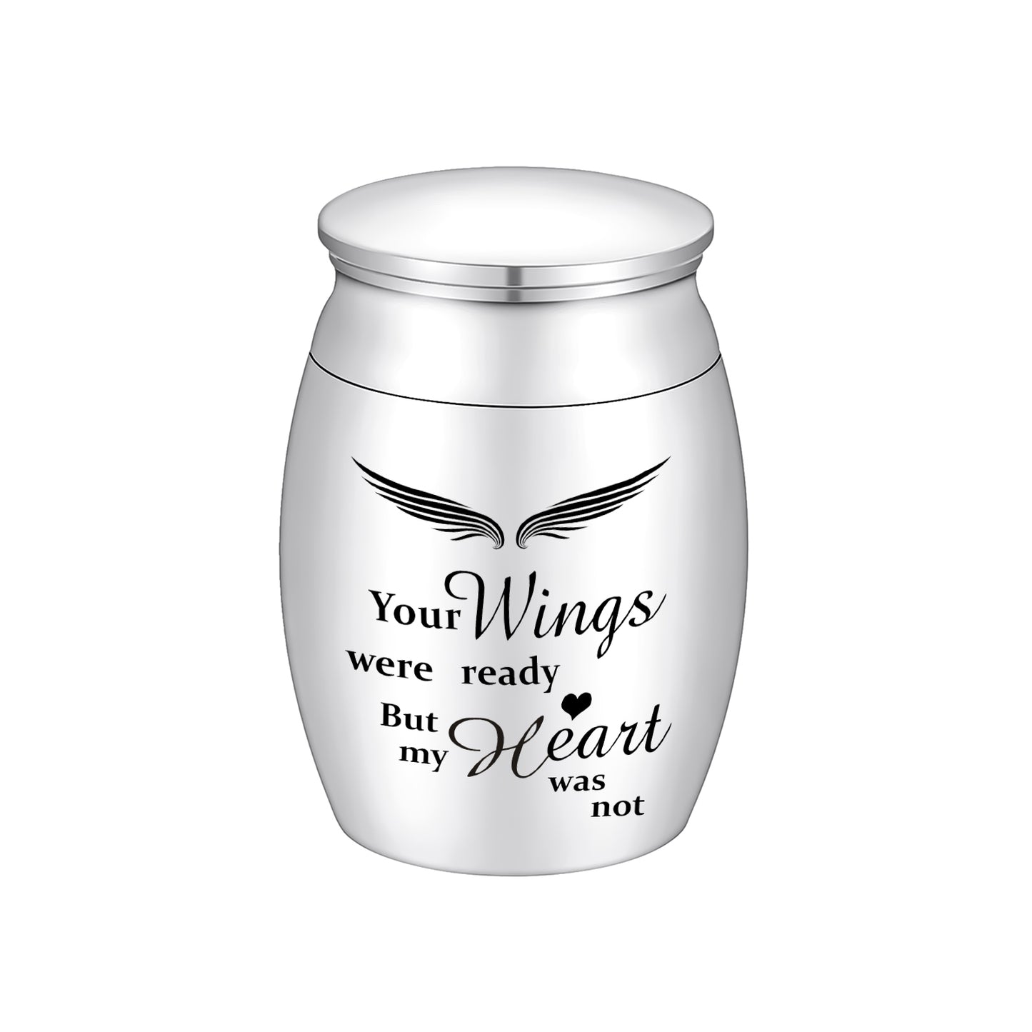 Stainless Steel Mini Keepsake Urn -Your Wings Were Ready, But My Heart Was Not