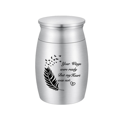 Heartfelt Memorial Urns: Engraved Feather, Birds & 'Your Wings were ready