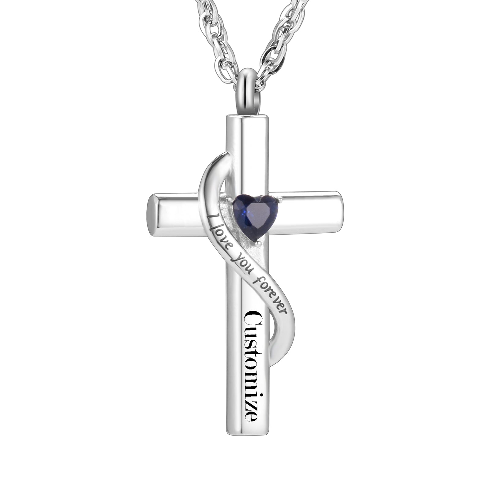 Cross Cremation Pendant with Blue Heart