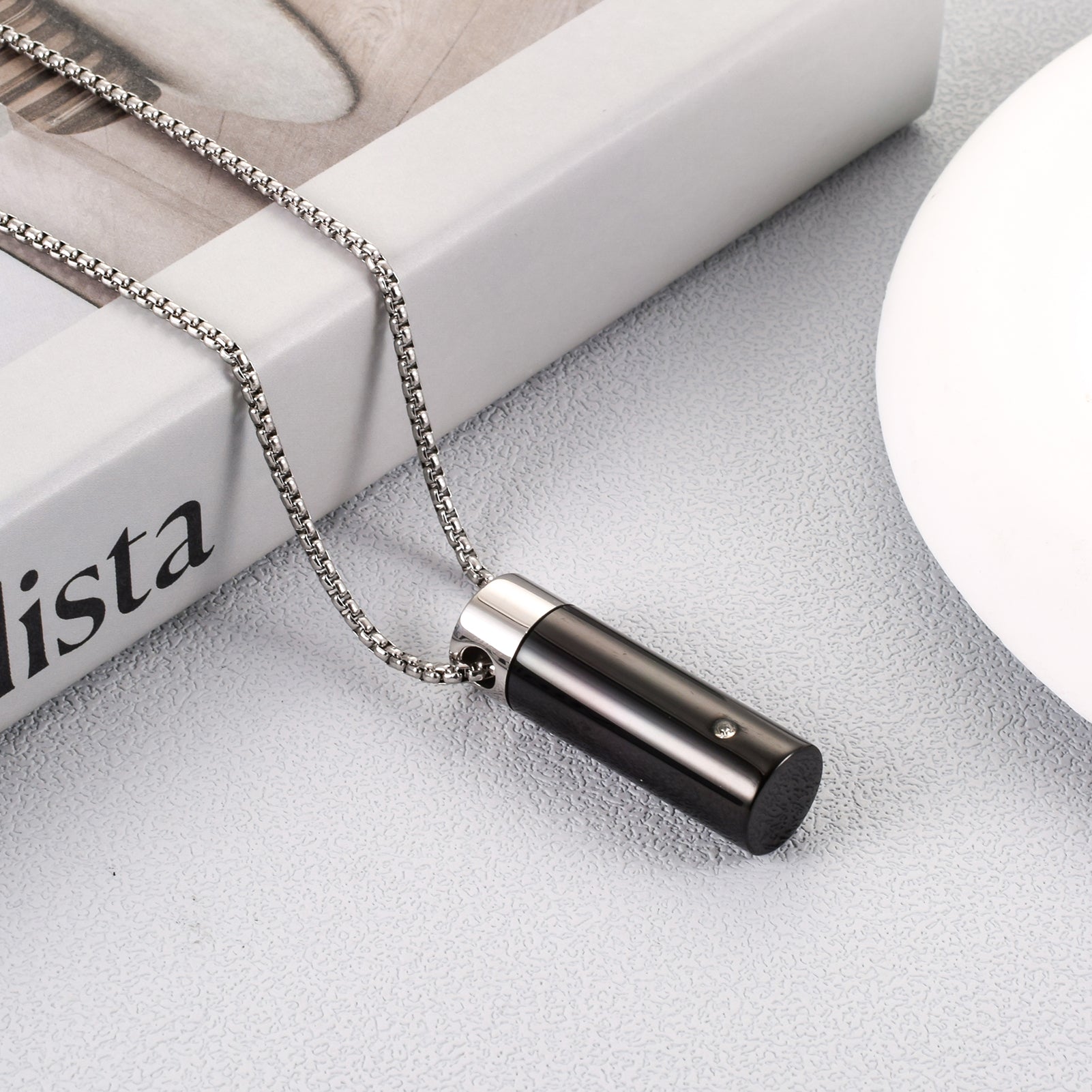 Black Cylinder Cremation Necklace
