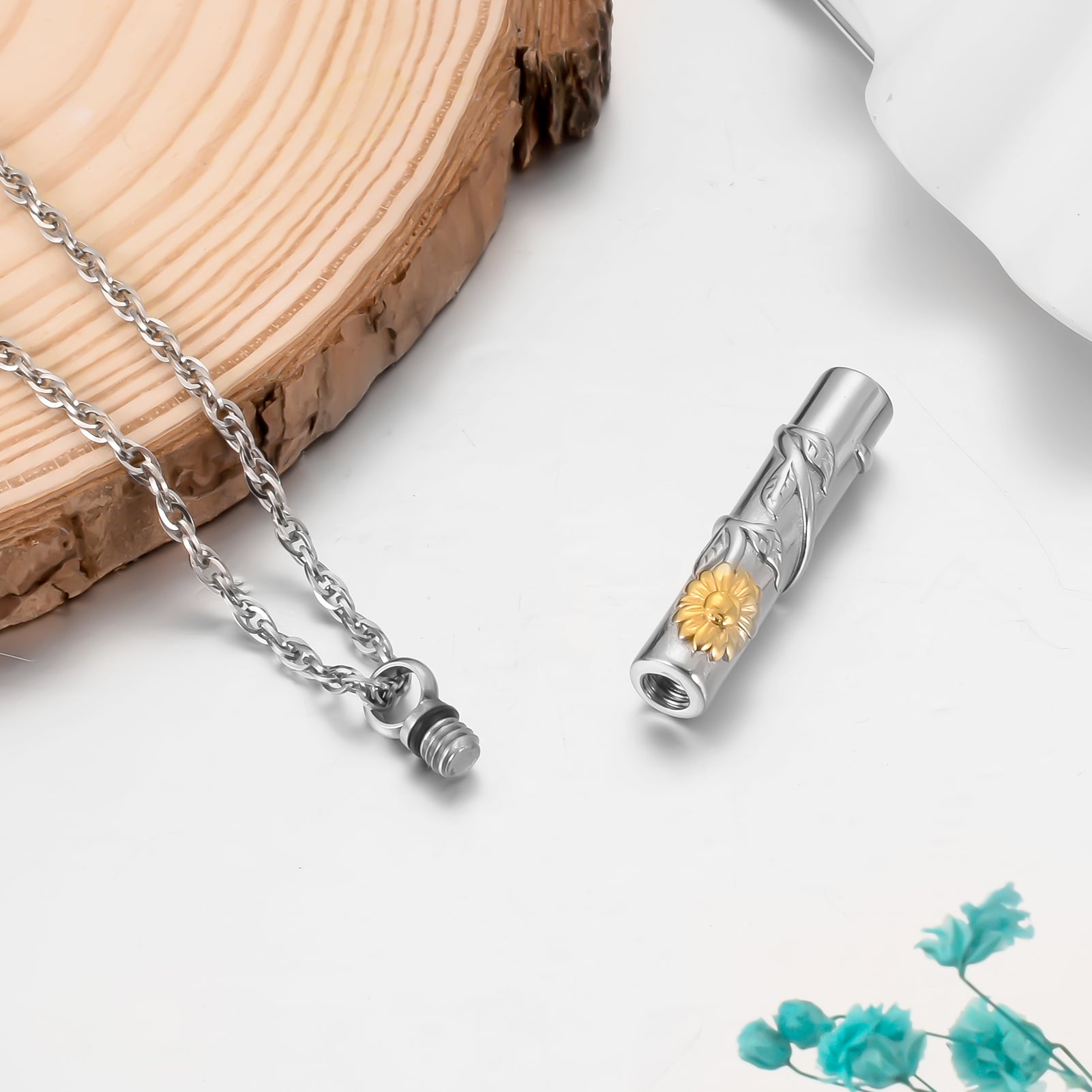 Cylindrical Sunflower Cremation Pendant