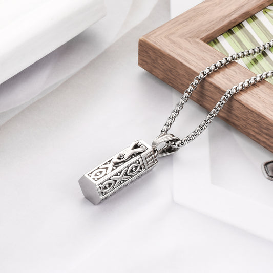 Cylindrical Memorial Necklace with Christian Ichthys