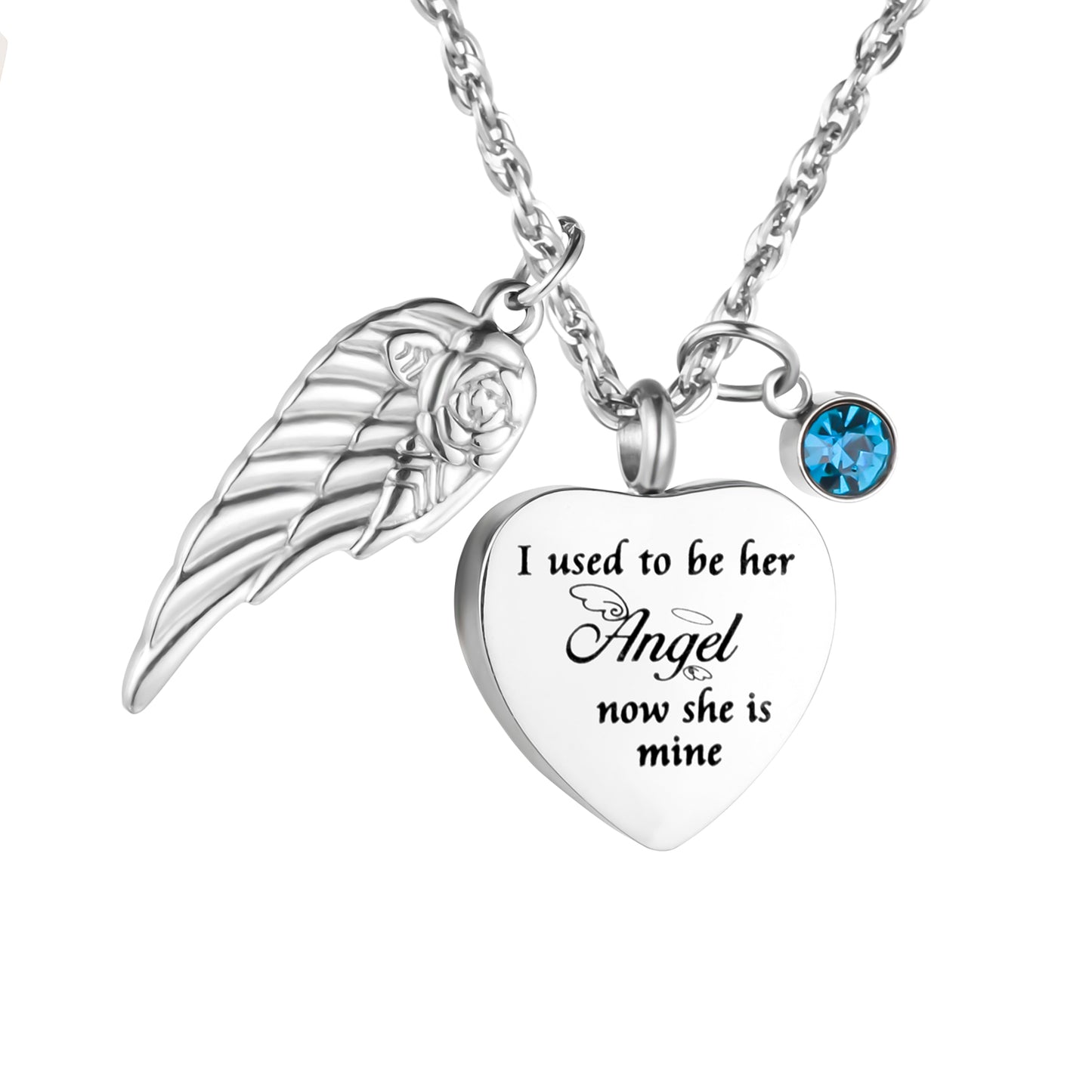 Memorial Necklace with Wings and Birthstone ‘I used to be her Angel…’ Engraving