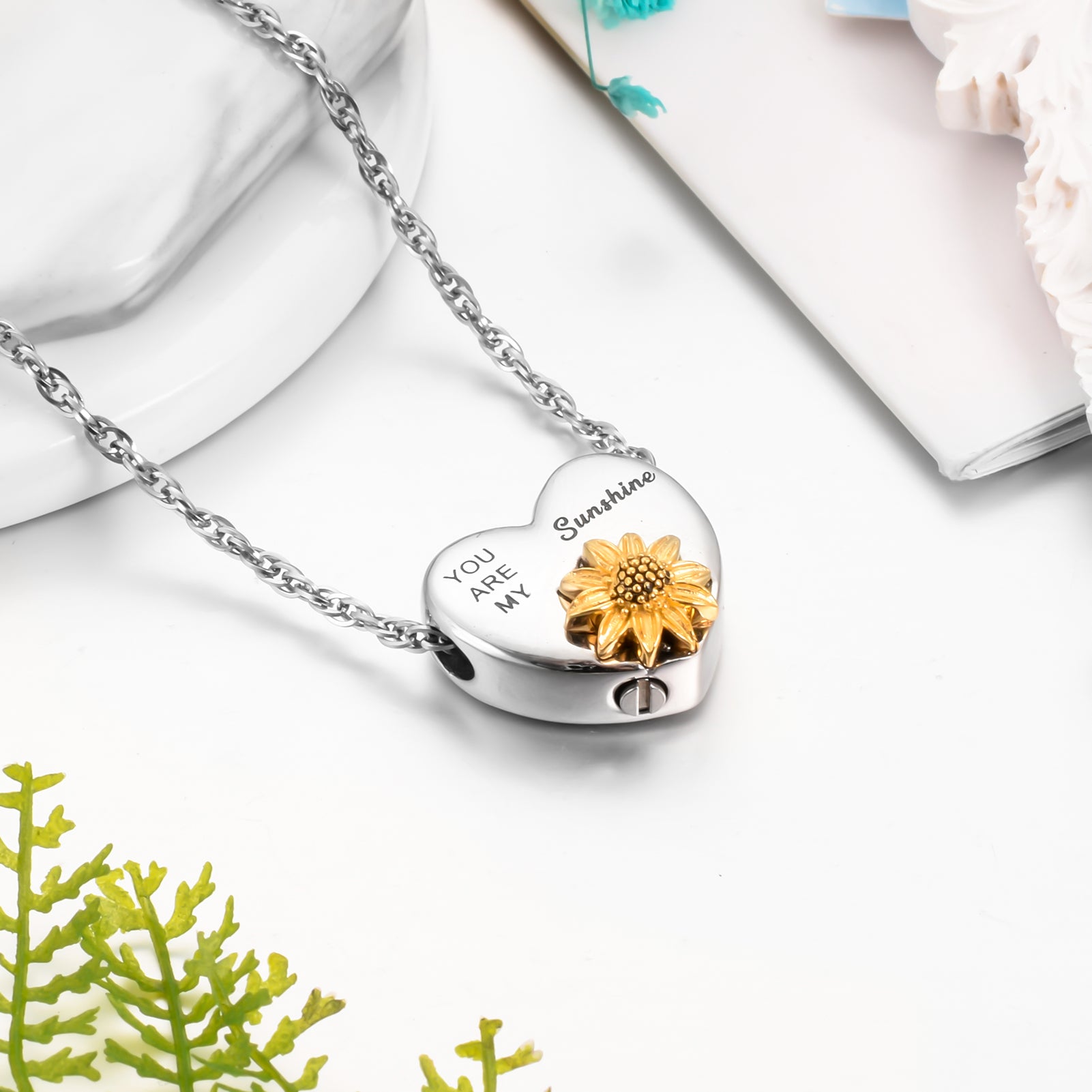 Heart Cremation Pendant Jewelry with Sunflower