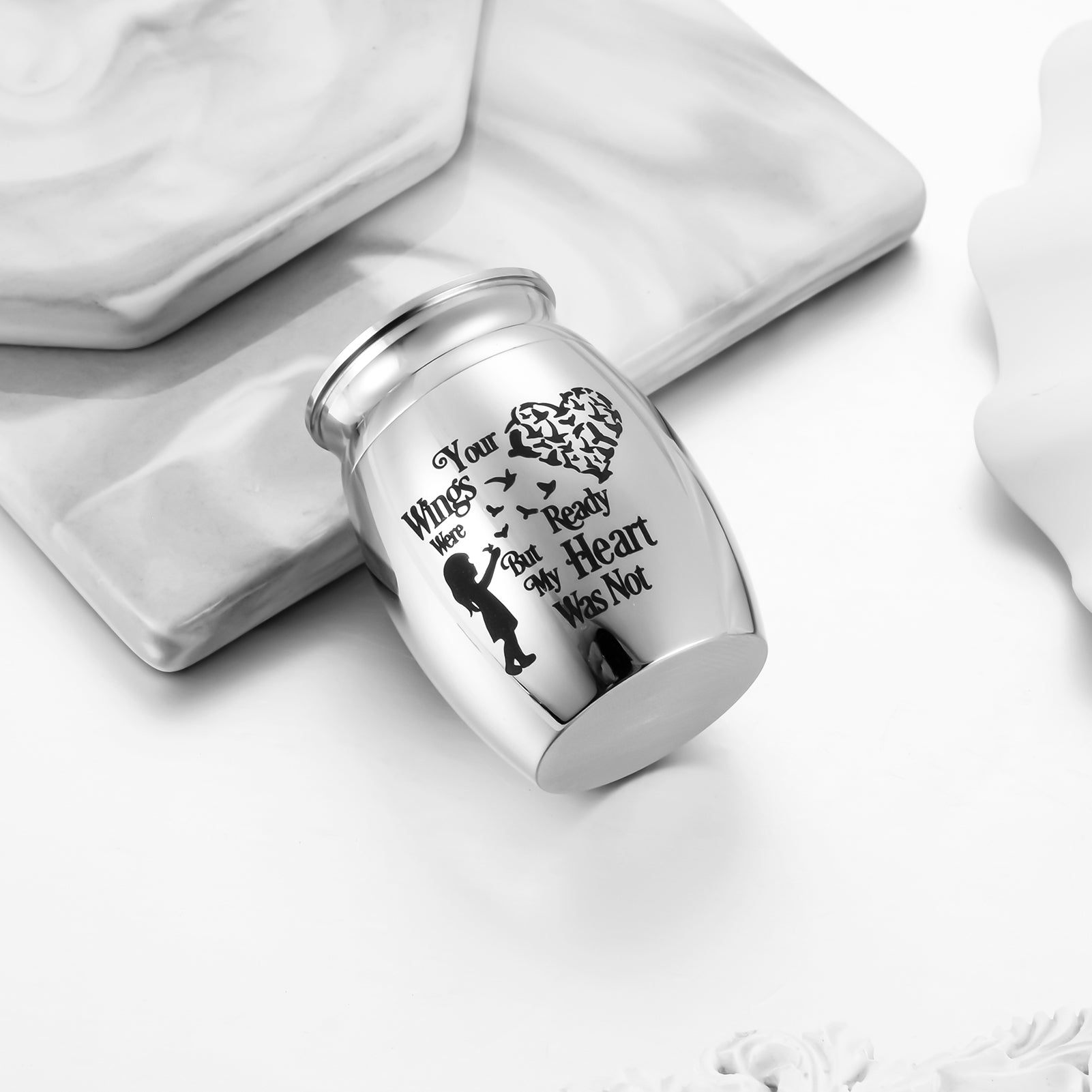 Sentimental Memorial Urn: Girl & Bird-Heart Design