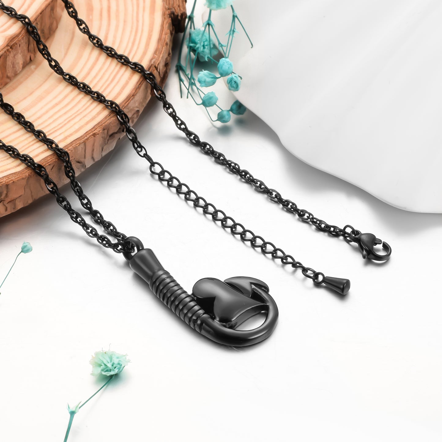 Fish Hook and Heart Cremation Necklace