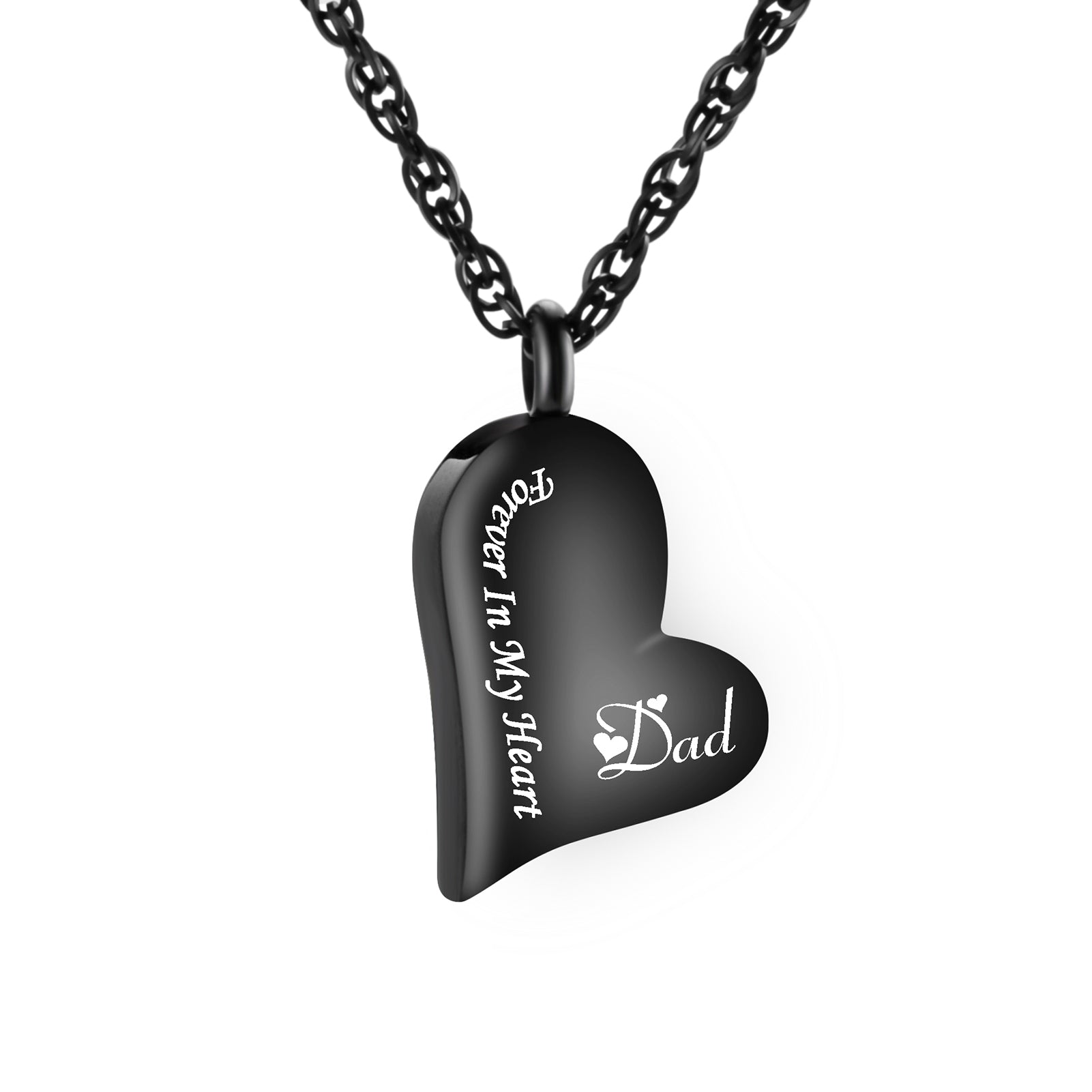 'Forever In My Heart’ Black Heart Urn Memorial Necklace for Remembering Loved Ones