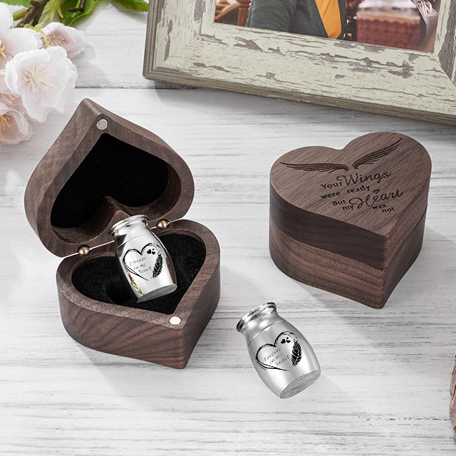 Stainless Steel 1.18in Mini Urn with Wood Heart Box for Ashes Keepsake