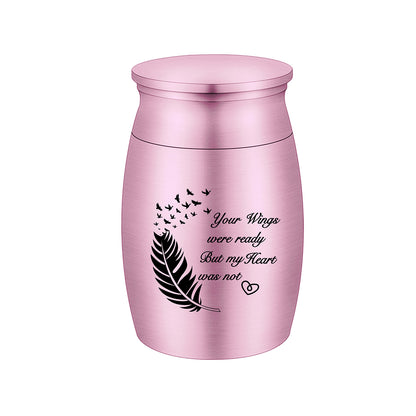 Heartfelt Memorial Urns: Engraved Feather, Birds & 'Your Wings were ready