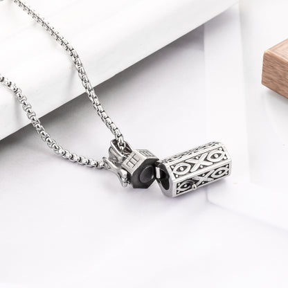 Cylindrical Memorial Necklace with Christian Ichthys