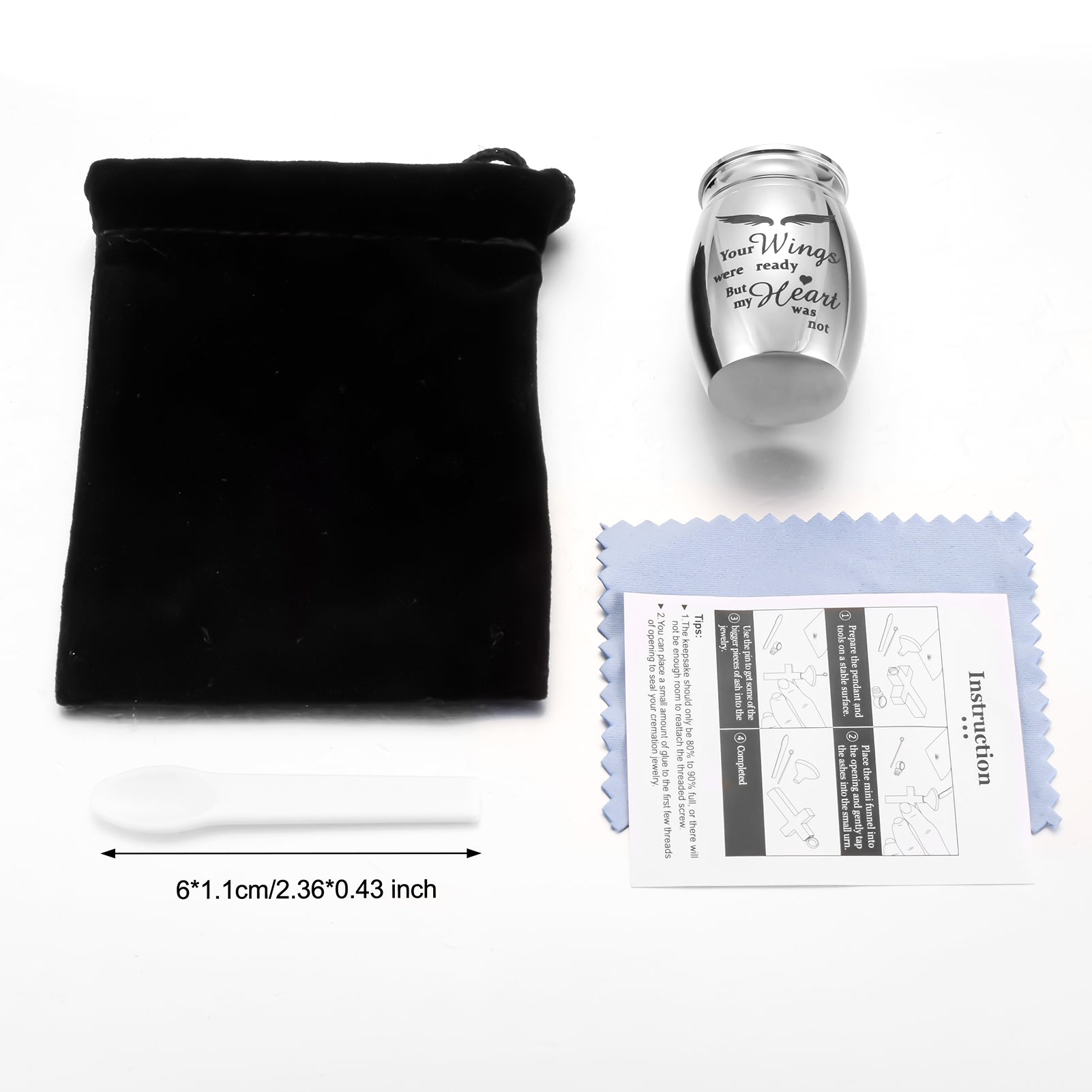 Stainless Steel Mini Keepsake Urn -Your Wings Were Ready, But My Heart Was Not