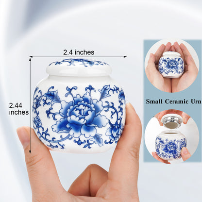 Ceramic Mini Urns Blue and White Porcelain Cremation Keepsake Urn