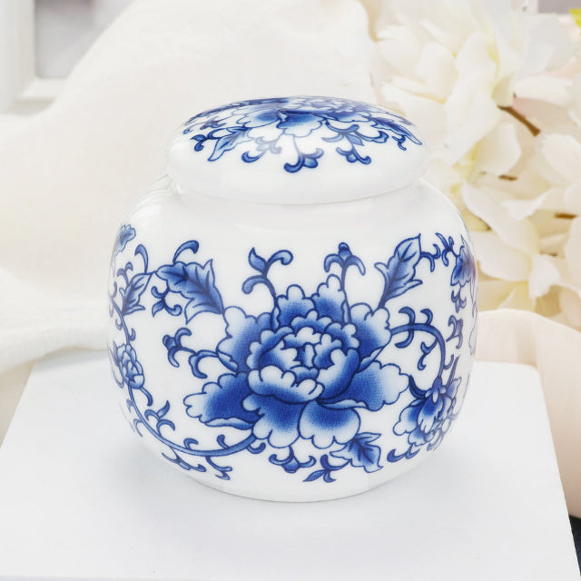Ceramic Mini Urns Blue and White Porcelain Cremation Keepsake Urn