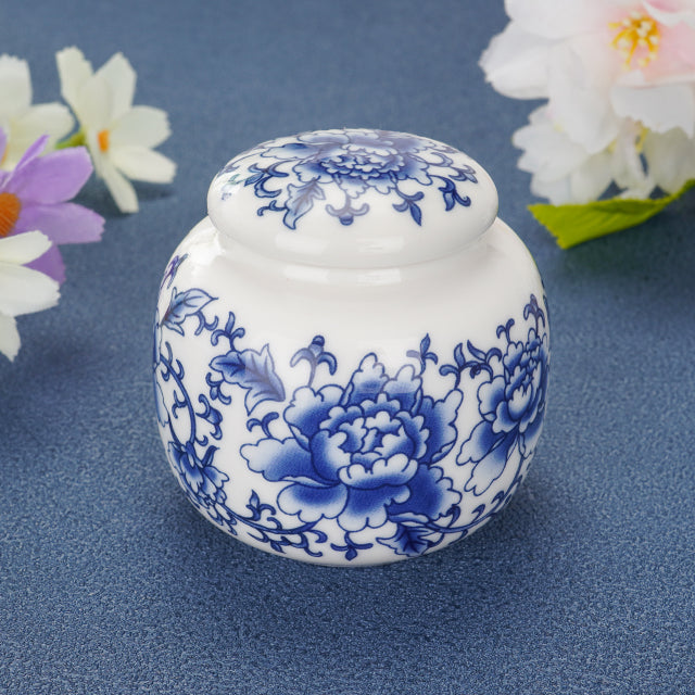 Ceramic Mini Urns Blue and White Porcelain Cremation Keepsake Urn