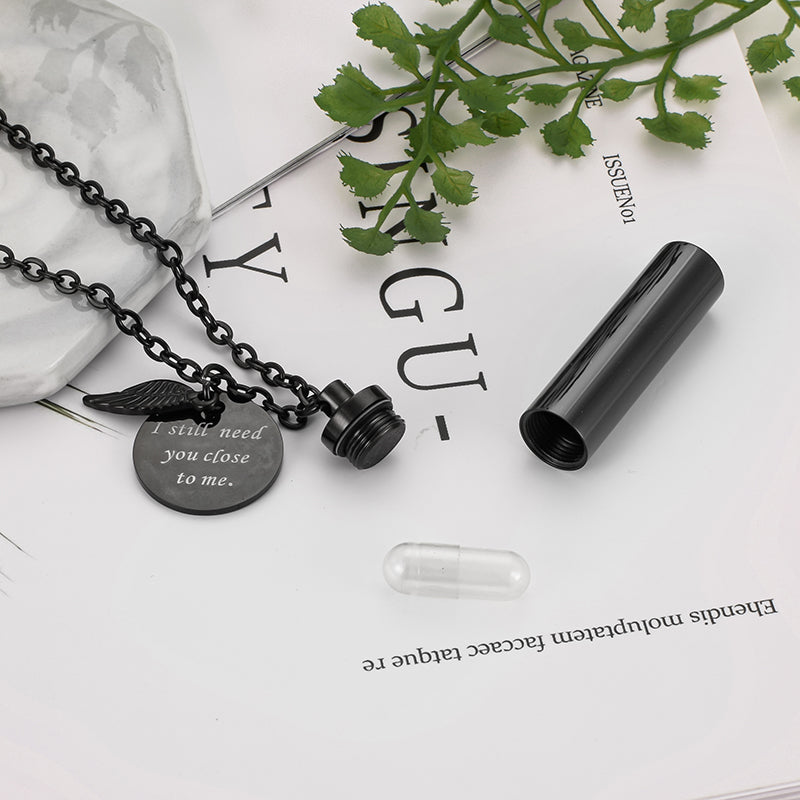 Stainless Steel Cylindrical Memorial Necklace: Until We Meet Again