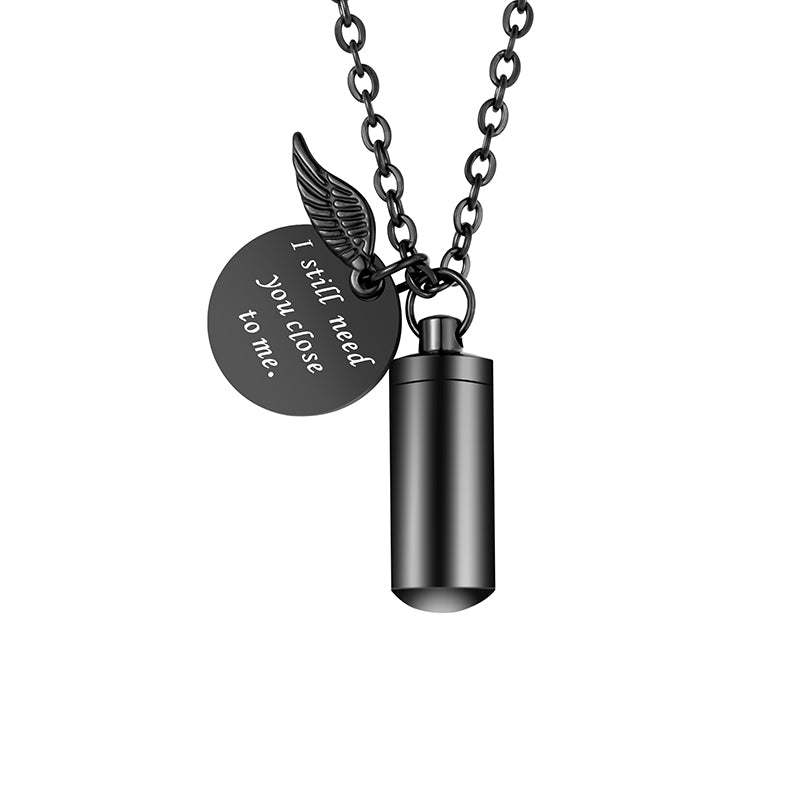Stainless Steel Cylindrical Memorial Necklace: Until We Meet Again