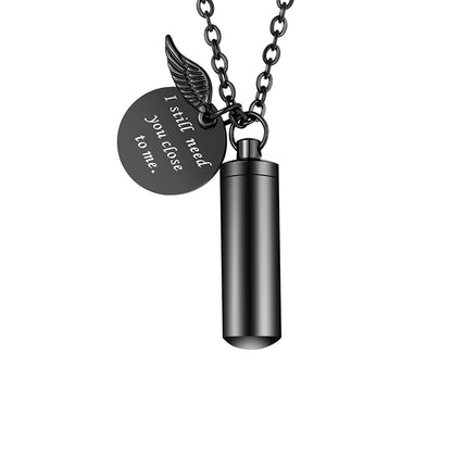 Stainless Steel Cylindrical Memorial Necklace: Until We Meet Again