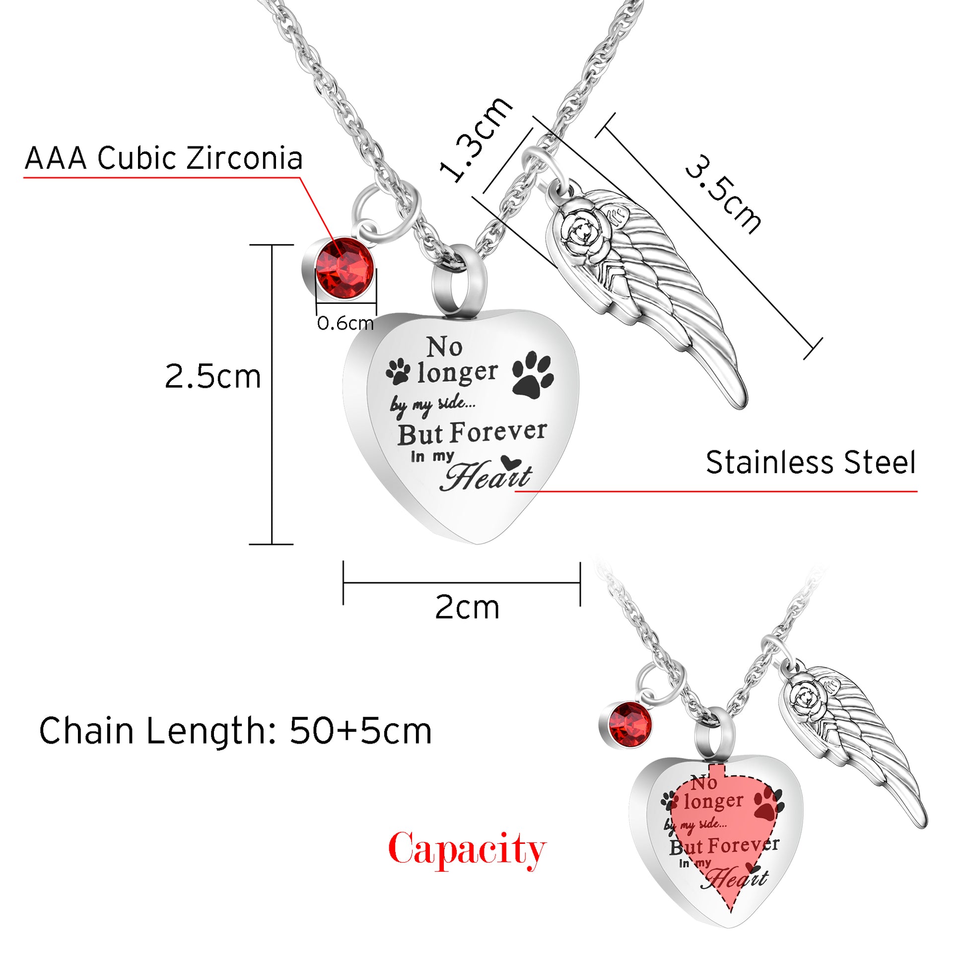 Colorful Birthstone & Winged Heart Memorial Necklace