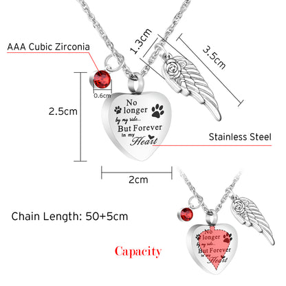 Colorful Birthstone & Winged Heart Memorial Necklace