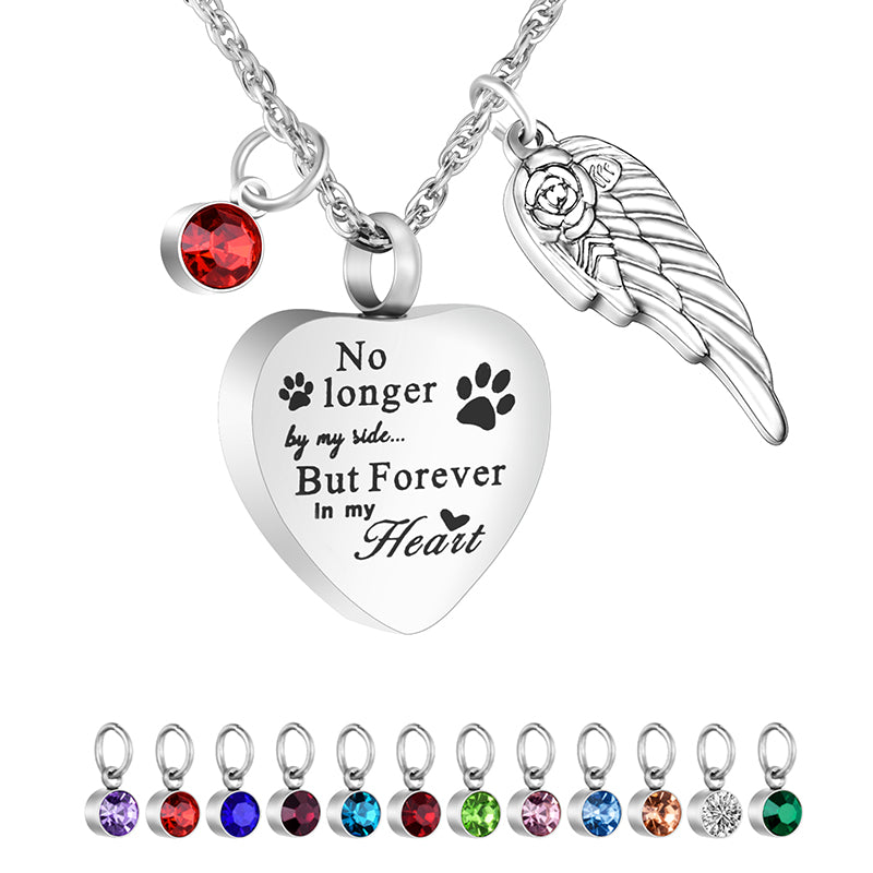 Colorful Birthstone & Winged Heart Memorial Necklace
