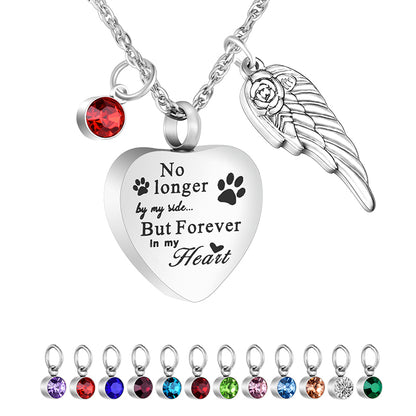 Colorful Birthstone & Winged Heart Memorial Necklace