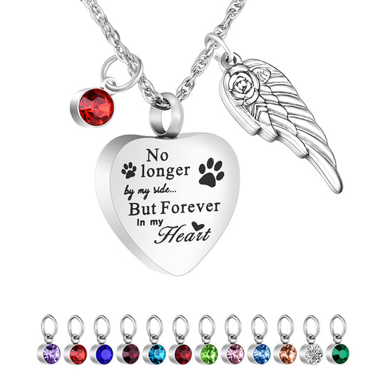Colorful Birthstone & Winged Heart Memorial Necklace