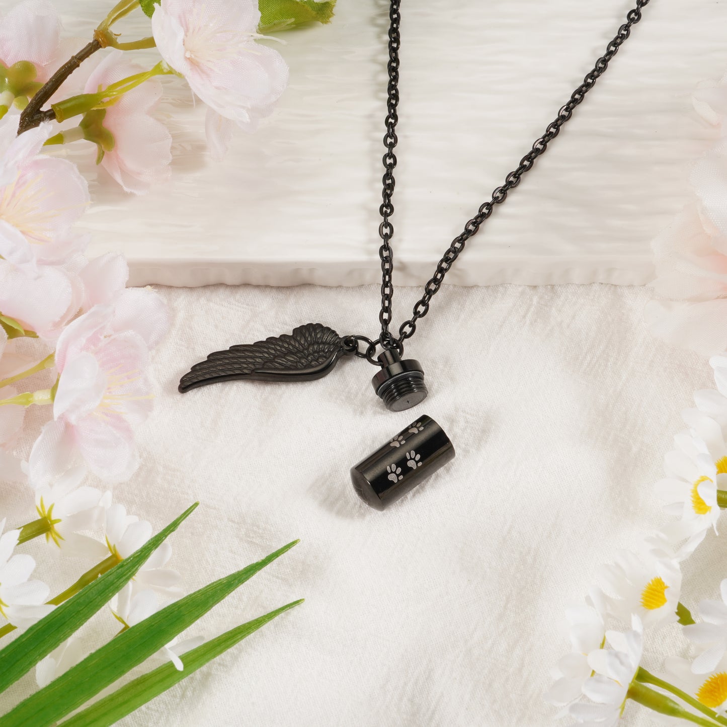 Pet Memorial Necklace: Multi - Size, Adjustable, with Wing & Paw Charms