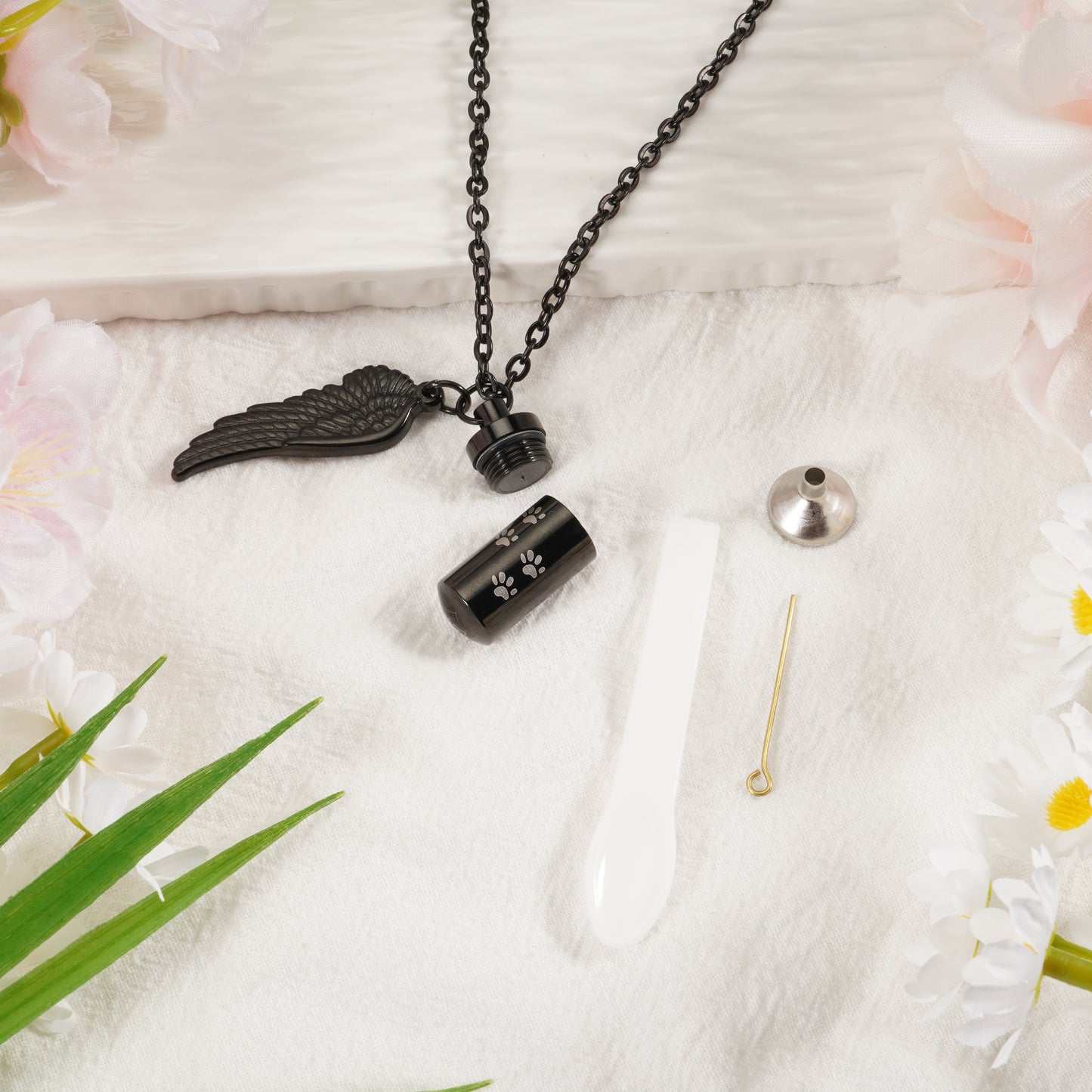 Pet Memorial Necklace: Multi - Size, Adjustable, with Wing & Paw Charms