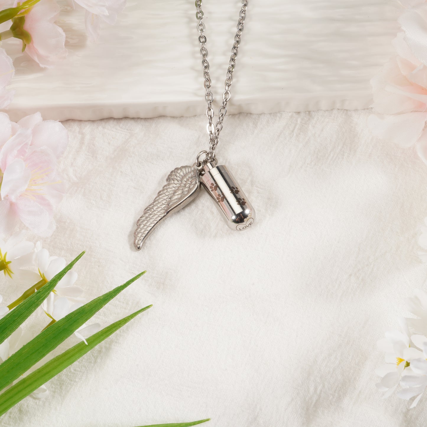 Pet Memorial Necklace: Multi - Size, Adjustable, with Wing & Paw Charms