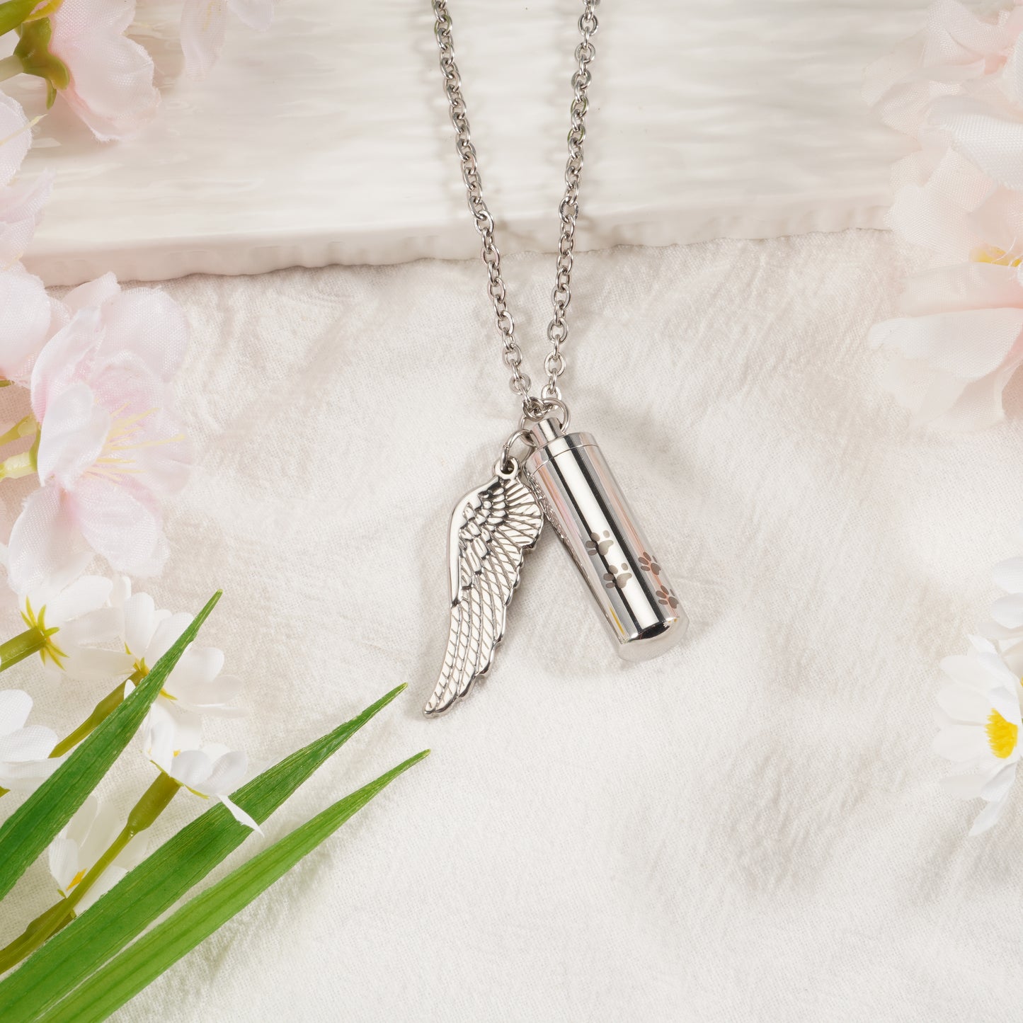 Pet Memorial Necklace: Multi - Size, Adjustable, with Wing & Paw Charms