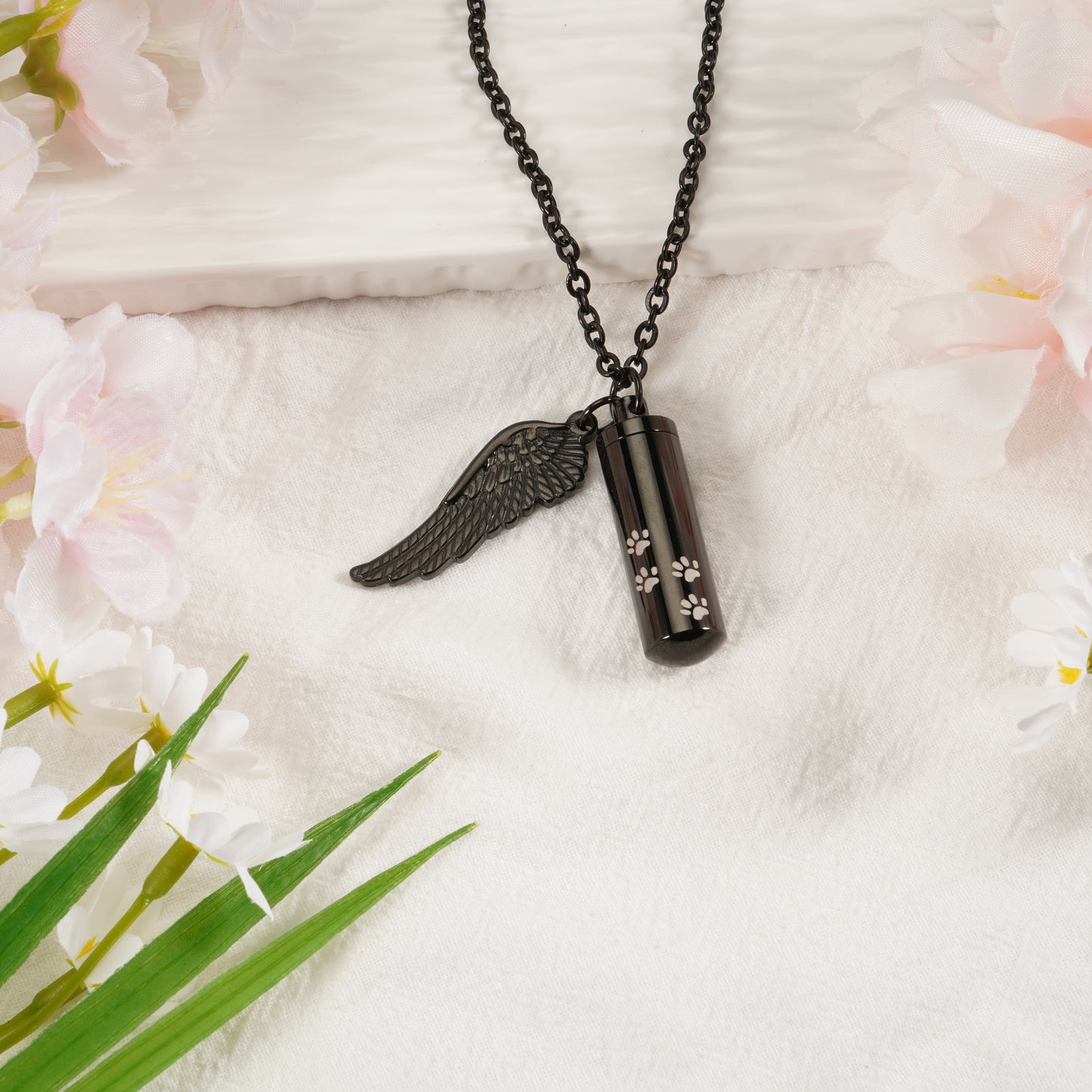 Pet Memorial Necklace: Multi - Size, Adjustable, with Wing & Paw Charms