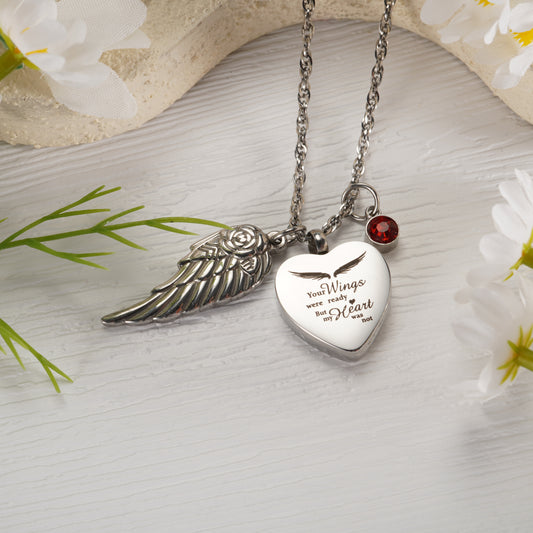 Heat Memorial Necklace with Biirthstone and Wings