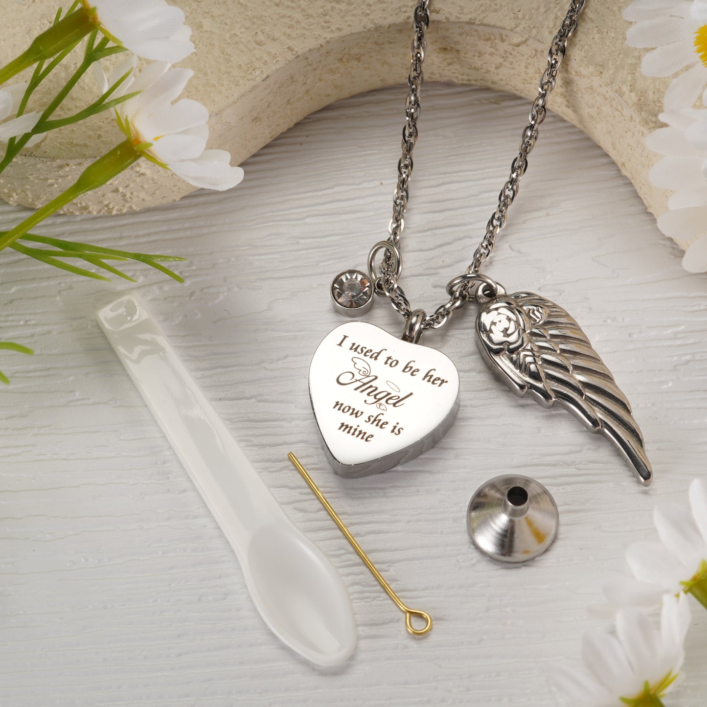 Memorial Necklace with Wings and Birthstone ‘I used to be her Angel…’ Engraving