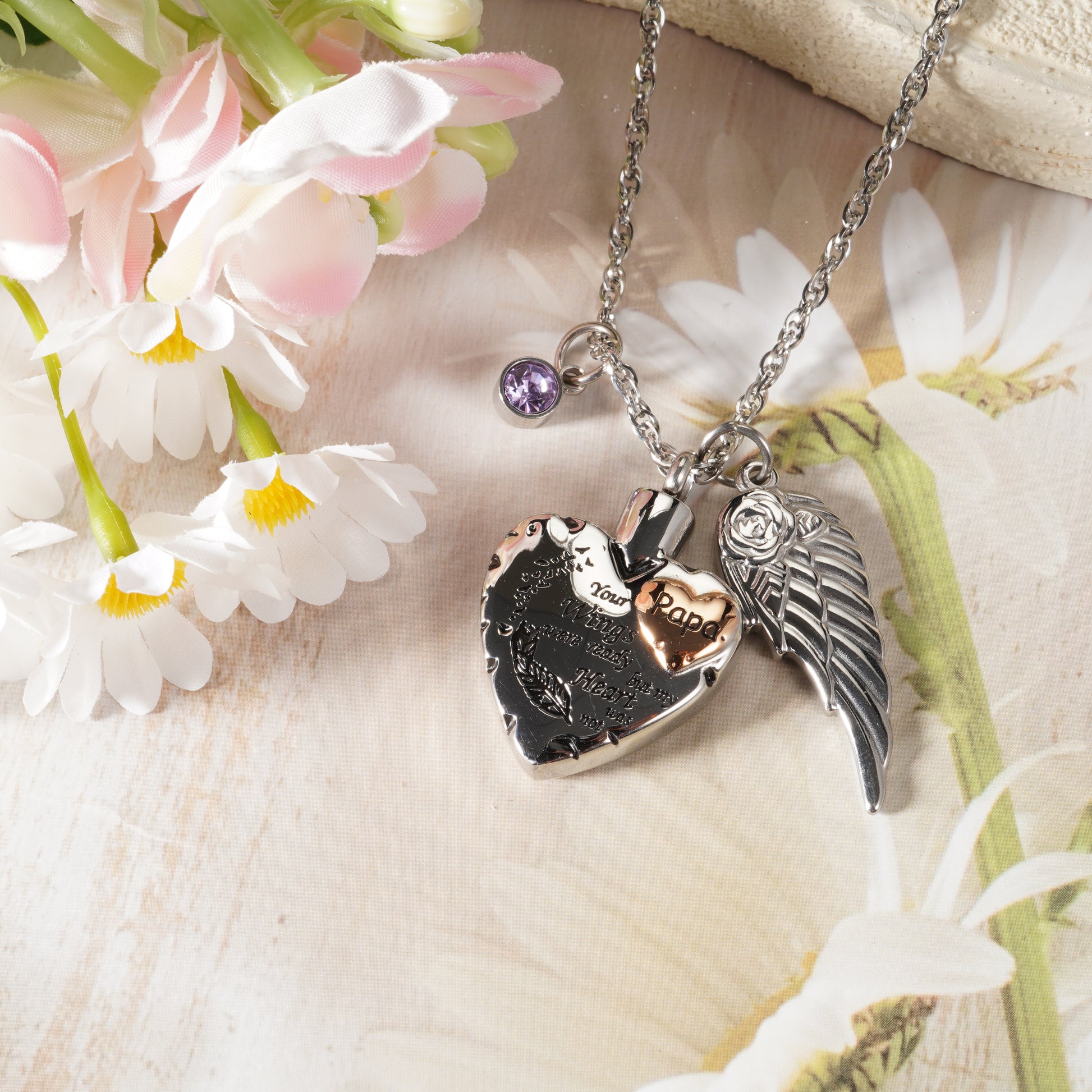 Customizable Heart Urn Memorial Pendant with Poetic Inscription