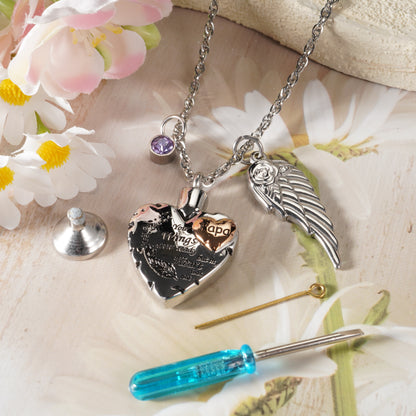 Customizable Heart Urn Memorial Pendant with Poetic Inscription