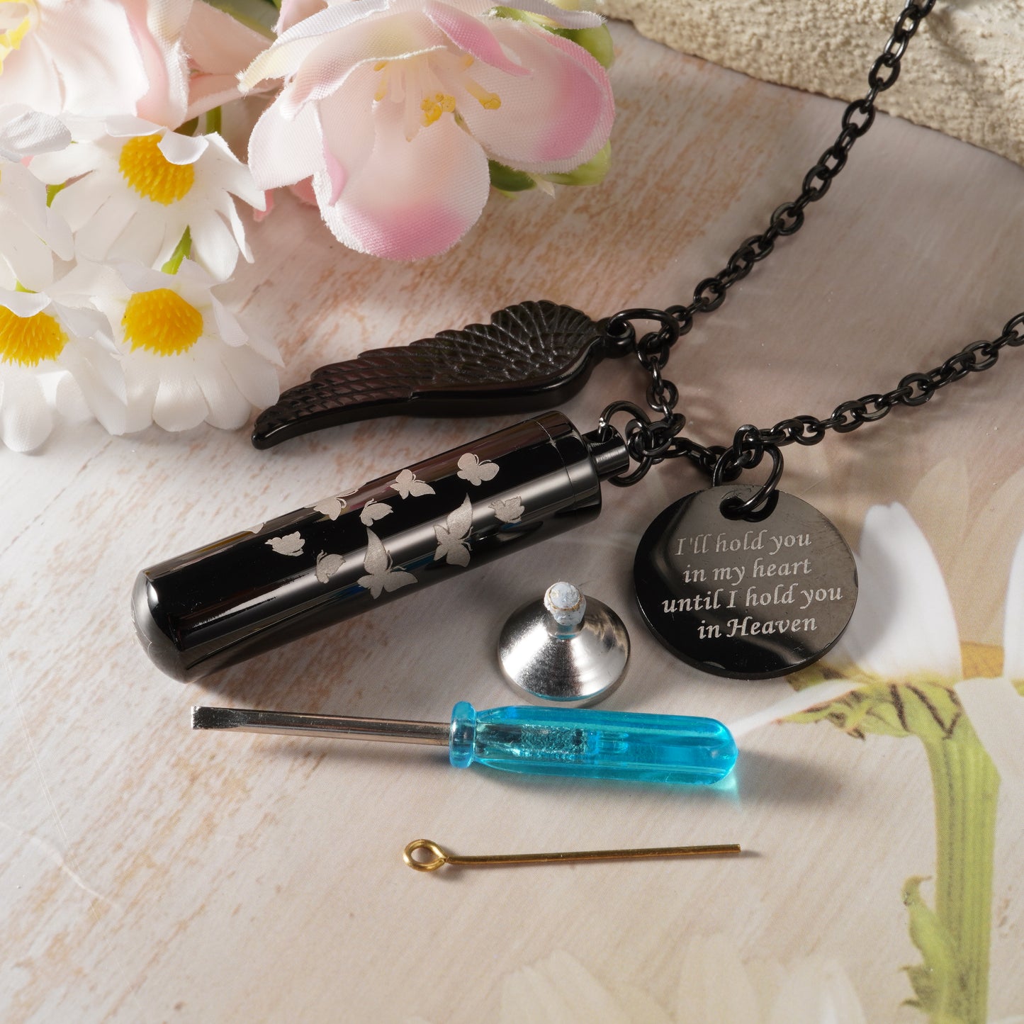 Black Cylindrical Memorial Pendant