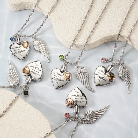 Heartfelt Memorial Urn Necklace with Details & Birthstone