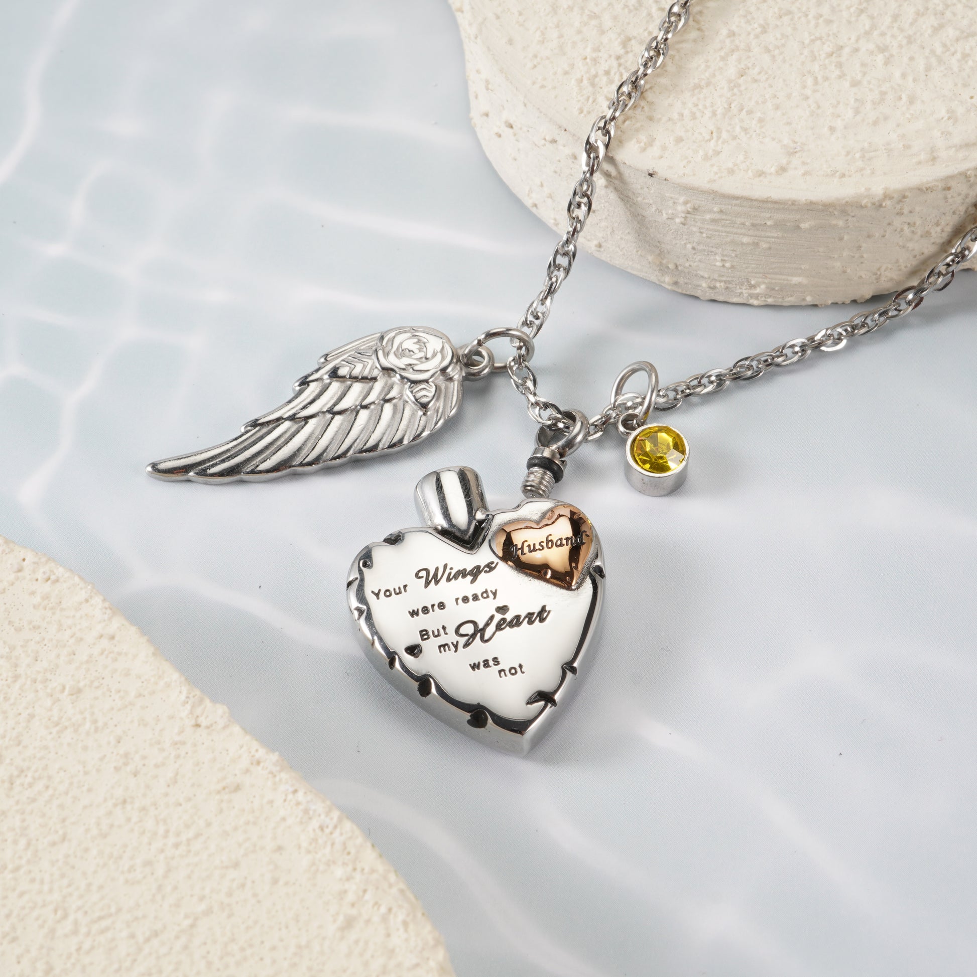 Heartfelt Memorial Urn Necklace with Details & Birthstone