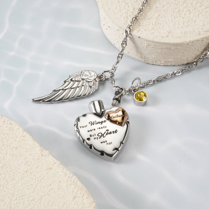 Heartfelt Memorial Urn Necklace with Details & Birthstone