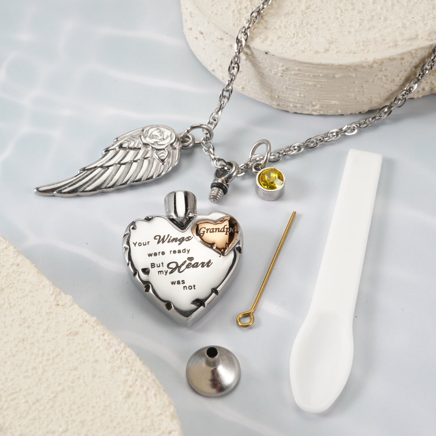 Heartfelt Memorial Urn Necklace with Details & Birthstone