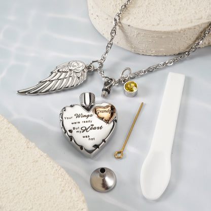 Heartfelt Memorial Urn Necklace with Details & Birthstone