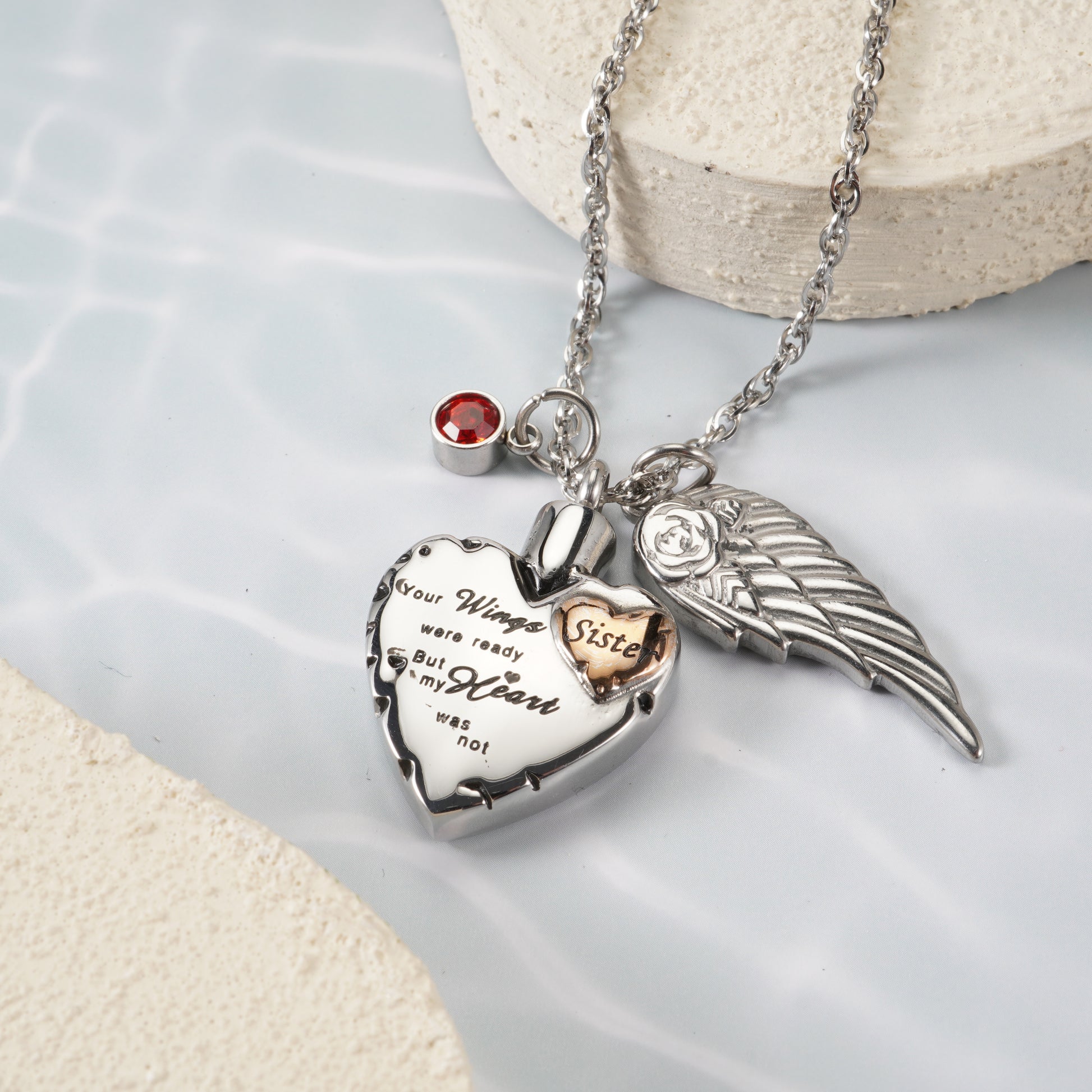 Heartfelt Memorial Urn Necklace with Details & Birthstone