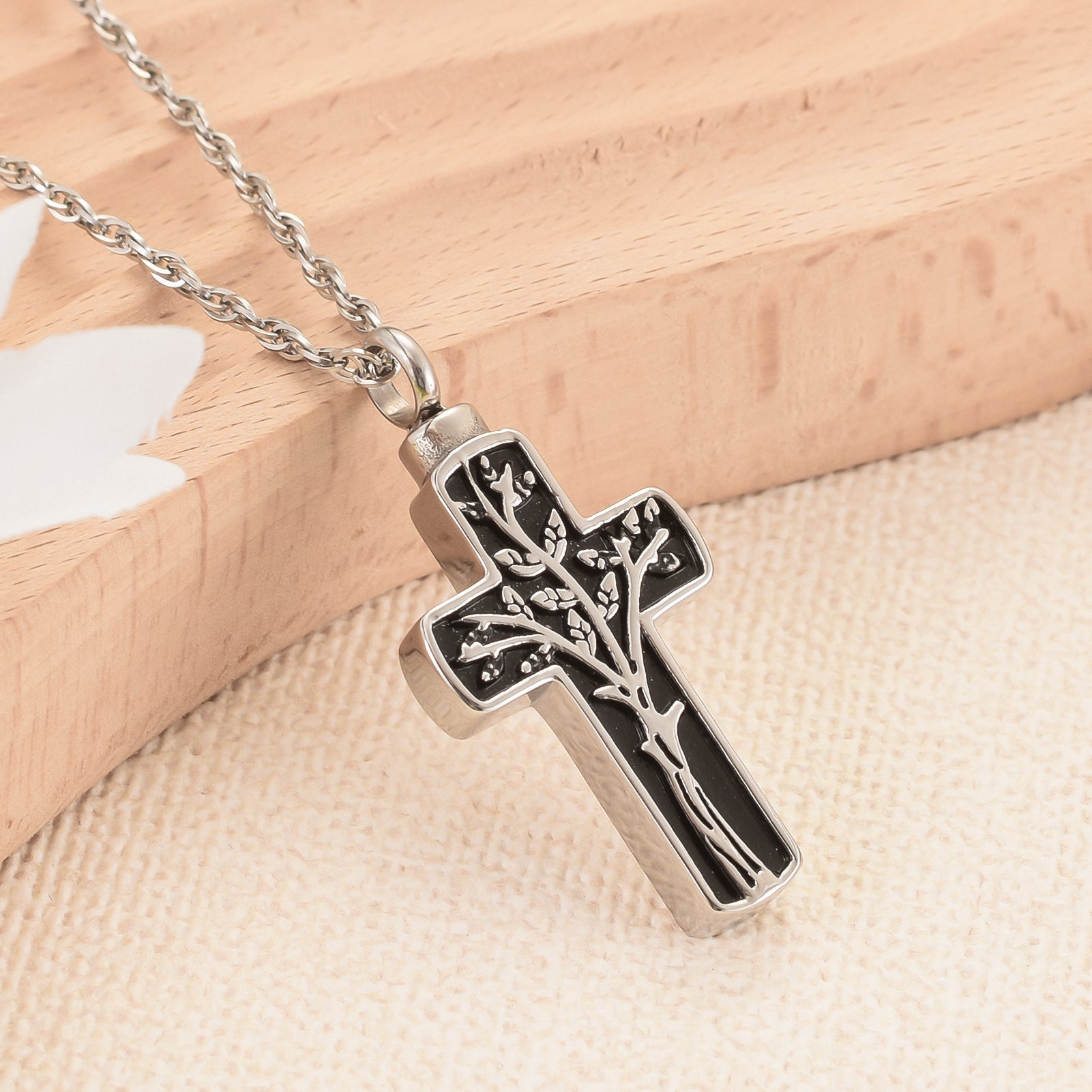 Cross Memorial Pendant with Tree Design