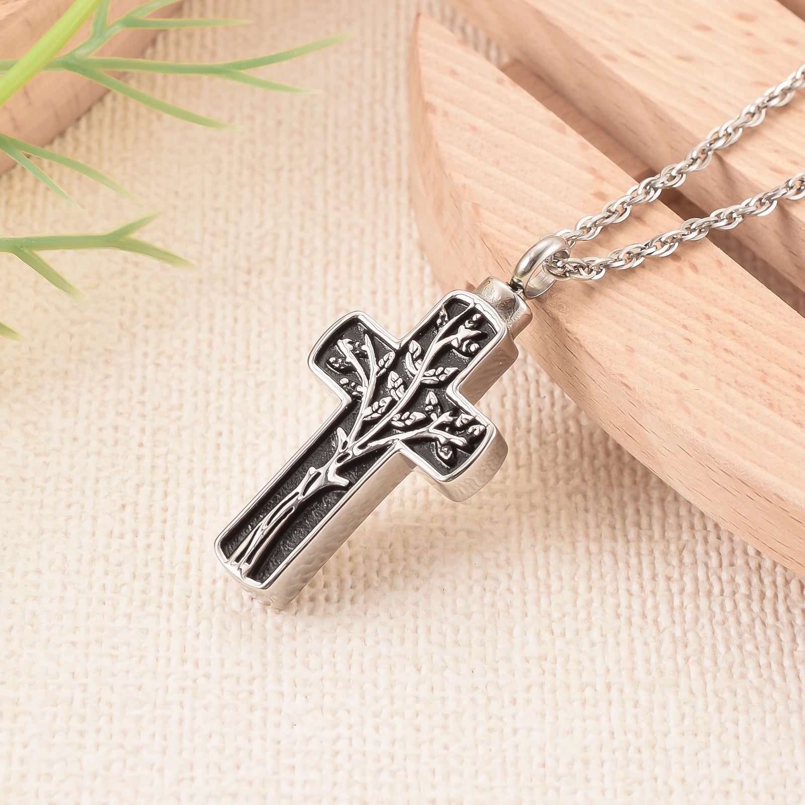Life Tree Cross Filled Pendant Necklace with stainless steel material