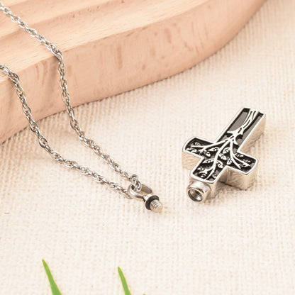 Cross Memorial Pendant with Tree Design