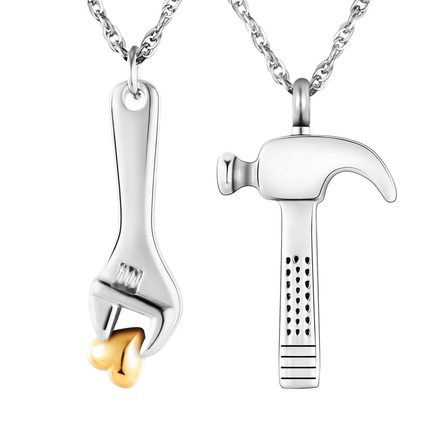 Stainless steel silver color wrench + hammer-filled pendant necklace